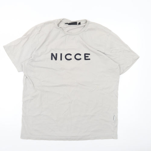 Nicce Men Beige Cotton Short Sleeve Crew Neck Logo T-Shirt Size L