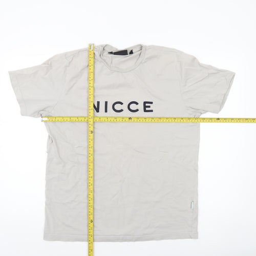 Nicce Men Beige Cotton Short Sleeve Crew Neck Logo T-Shirt Size L