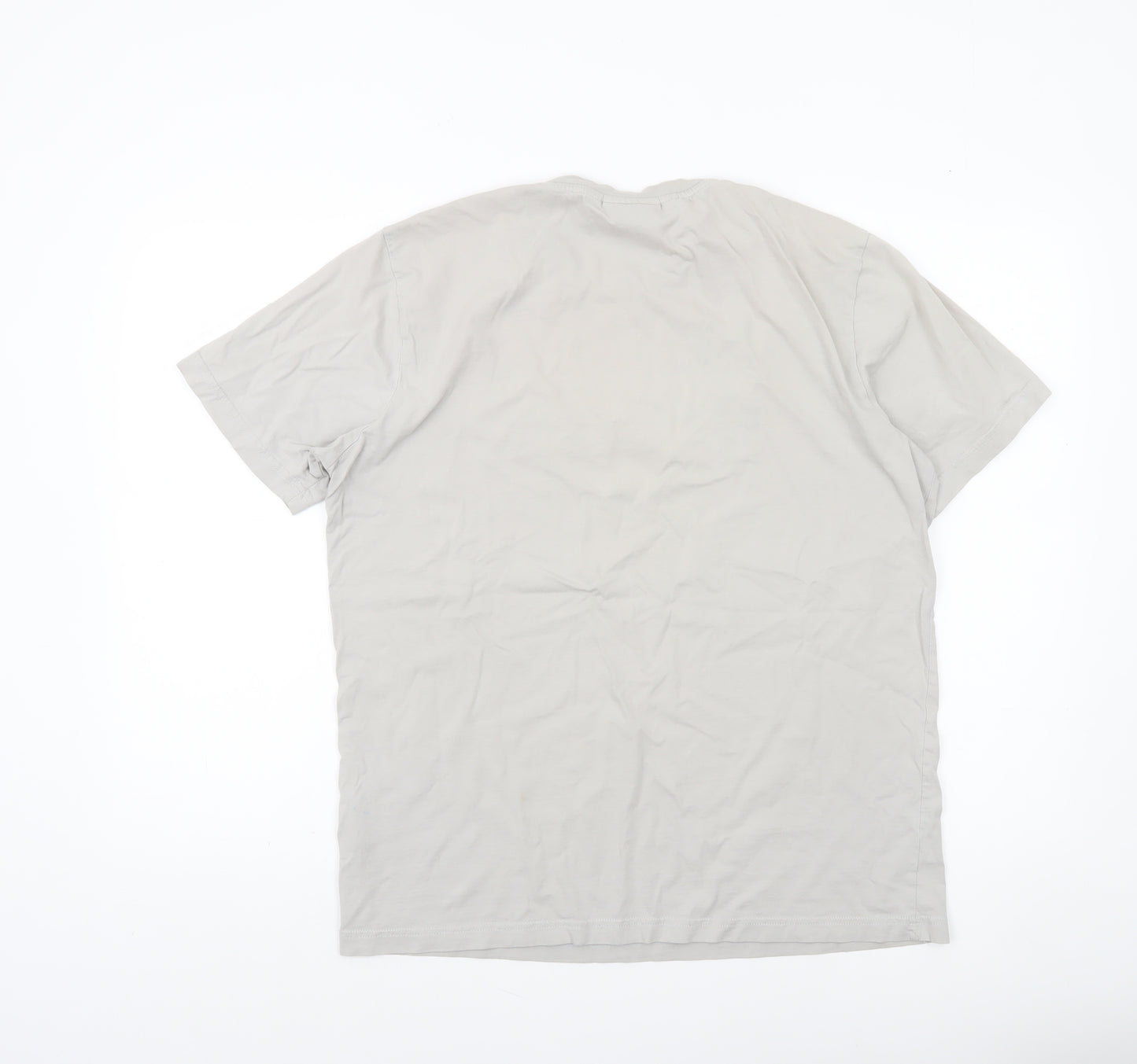 Nicce Men Beige Cotton Short Sleeve Crew Neck Logo T-Shirt Size L