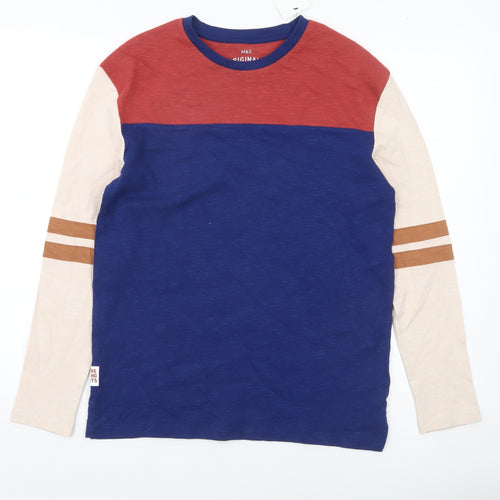 Marks and Spencer Boys Blue Colourblock Long Sleeve T-Shirt 13-14 Years