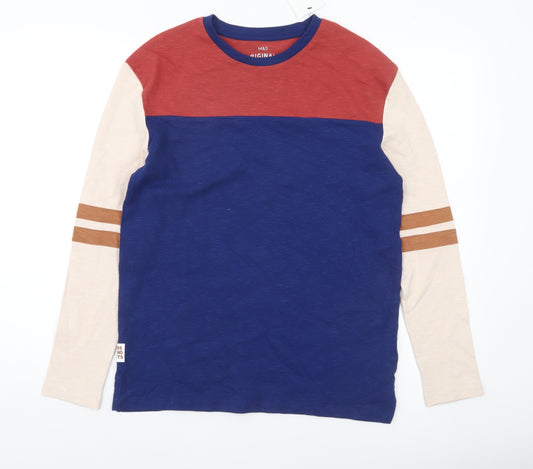 Marks and Spencer Boys Blue Colourblock Long Sleeve T-Shirt 13-14 Years