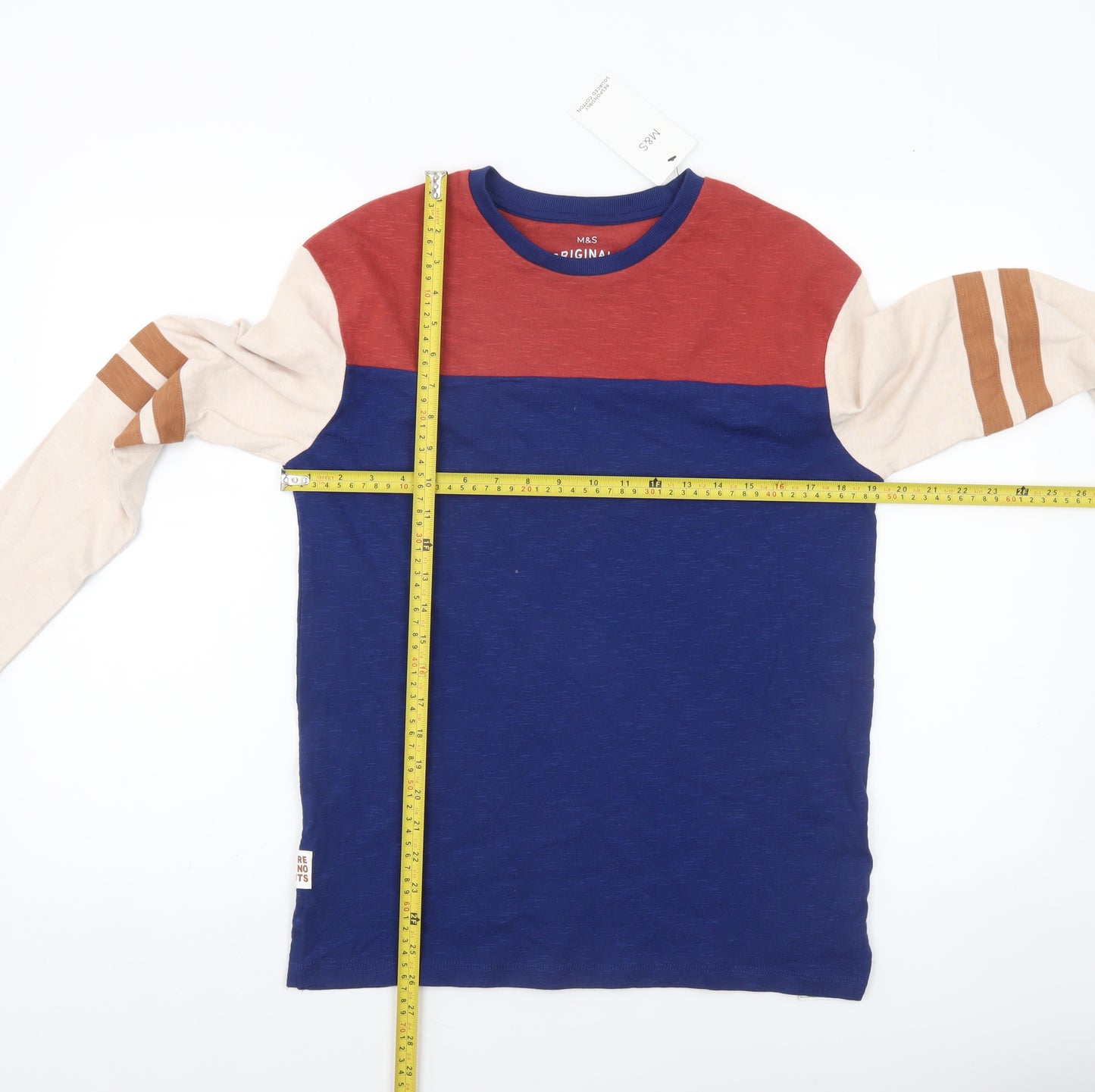 Marks and Spencer Boys Blue Colourblock Long Sleeve T-Shirt 13-14 Years