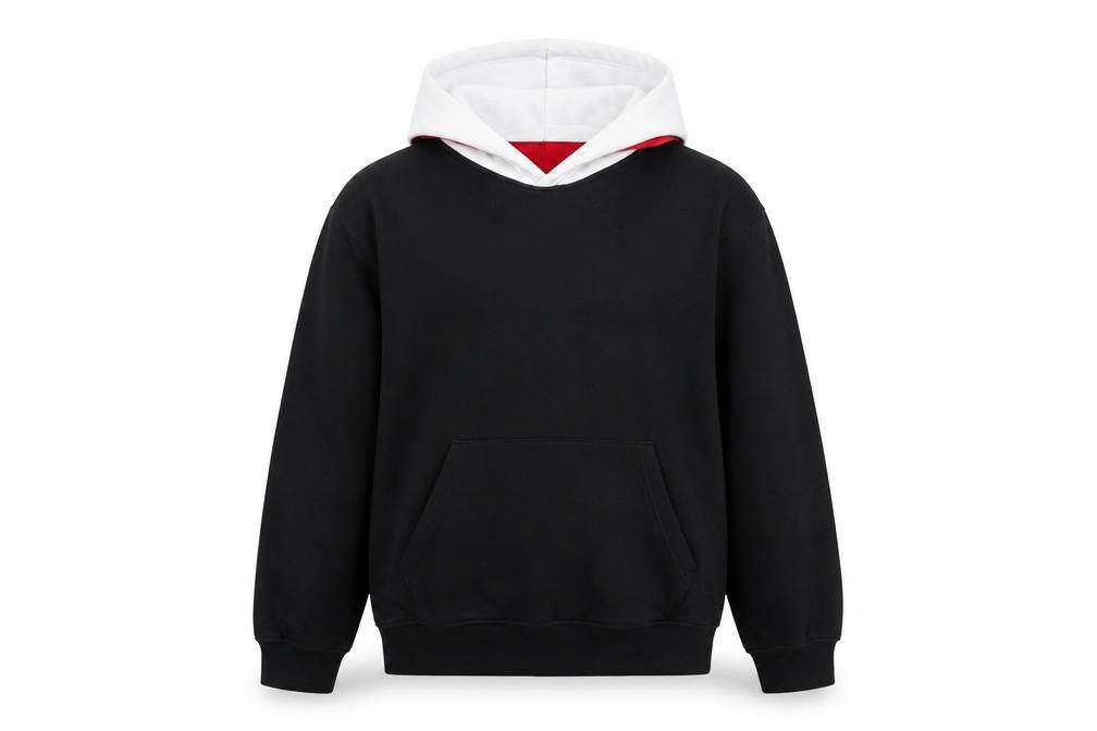 Front view of H&M boys’ black and white pullover hoodie, size 16, years cotton blend