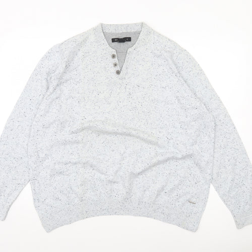 CODE Mens Grey 2XL Henley Knit Jumper Long Sleeve Casual