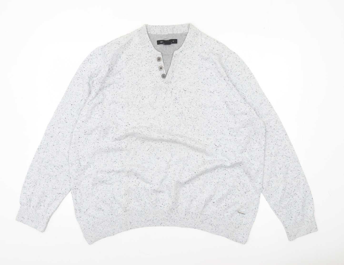CODE Mens Grey 2XL Henley Knit Jumper Long Sleeve Casual