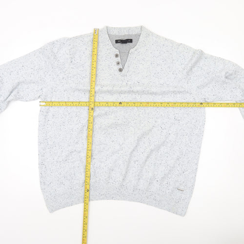 CODE Mens Grey 2XL Henley Knit Jumper Long Sleeve Casual