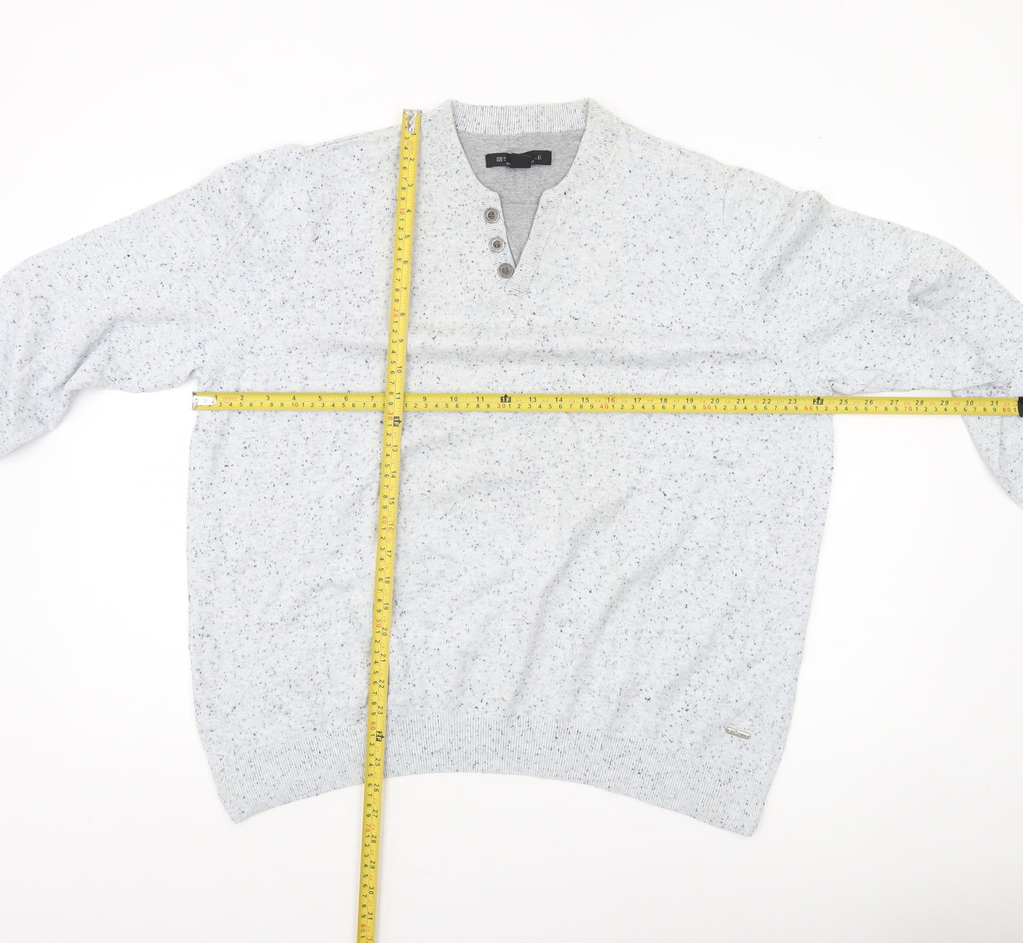 CODE Mens Grey 2XL Henley Knit Jumper Long Sleeve Casual