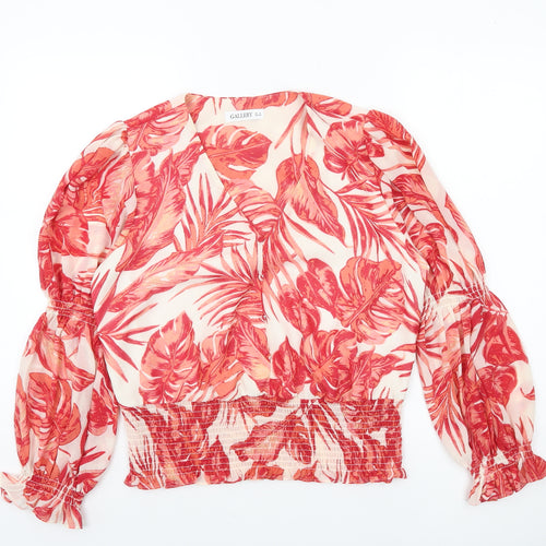 Gallery Women’s Red Floral Print Long Sleeve V-Neck Blouse Size 12
