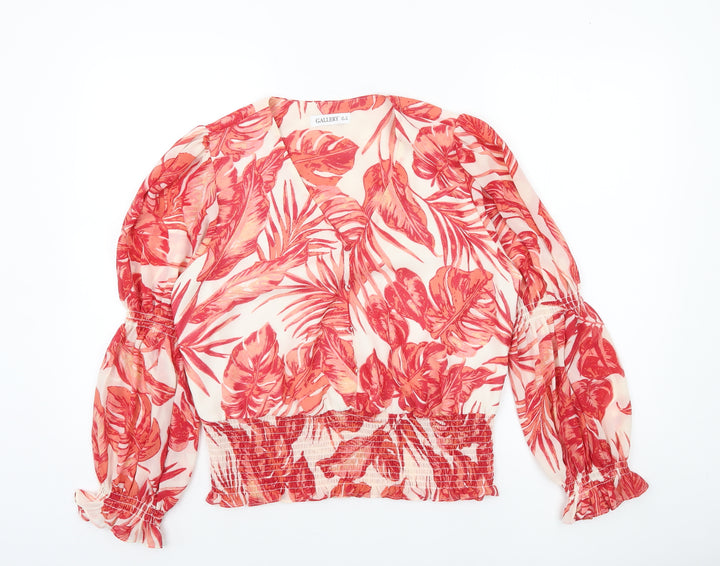 Gallery Women’s Red Floral Print Long Sleeve V-Neck Blouse Size 12