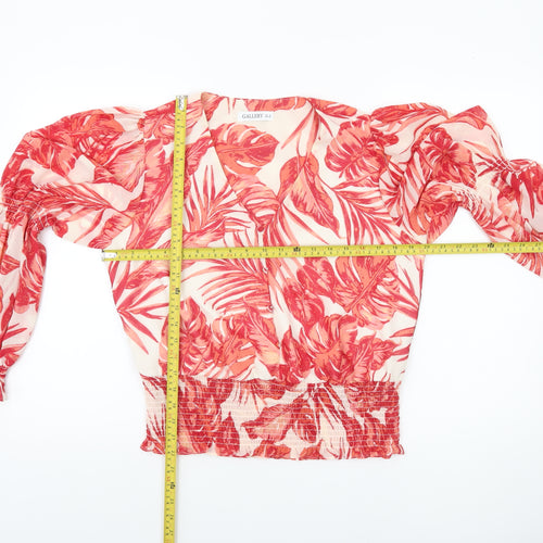 Gallery Women’s Red Floral Print Long Sleeve V-Neck Blouse Size 12