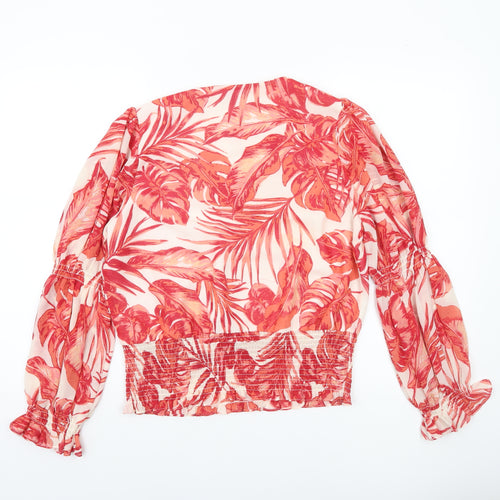 Gallery Women’s Red Floral Print Long Sleeve V-Neck Blouse Size 12