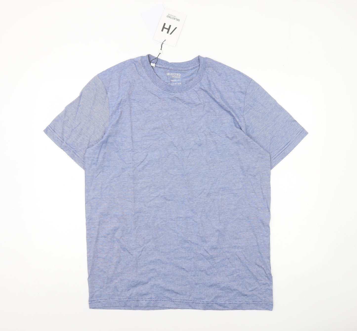 Selected Homme Men's Blue Organic Cotton Crew Neck T-Shirt L