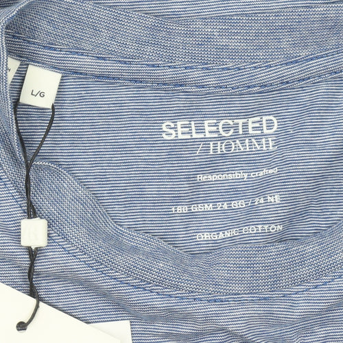 Selected Homme Men's Blue Organic Cotton Crew Neck T-Shirt L