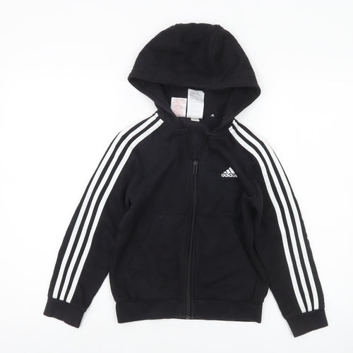 Adidas Boys Black Full Zip Hoodie 7-8 Years Cotton Blend Sportswear