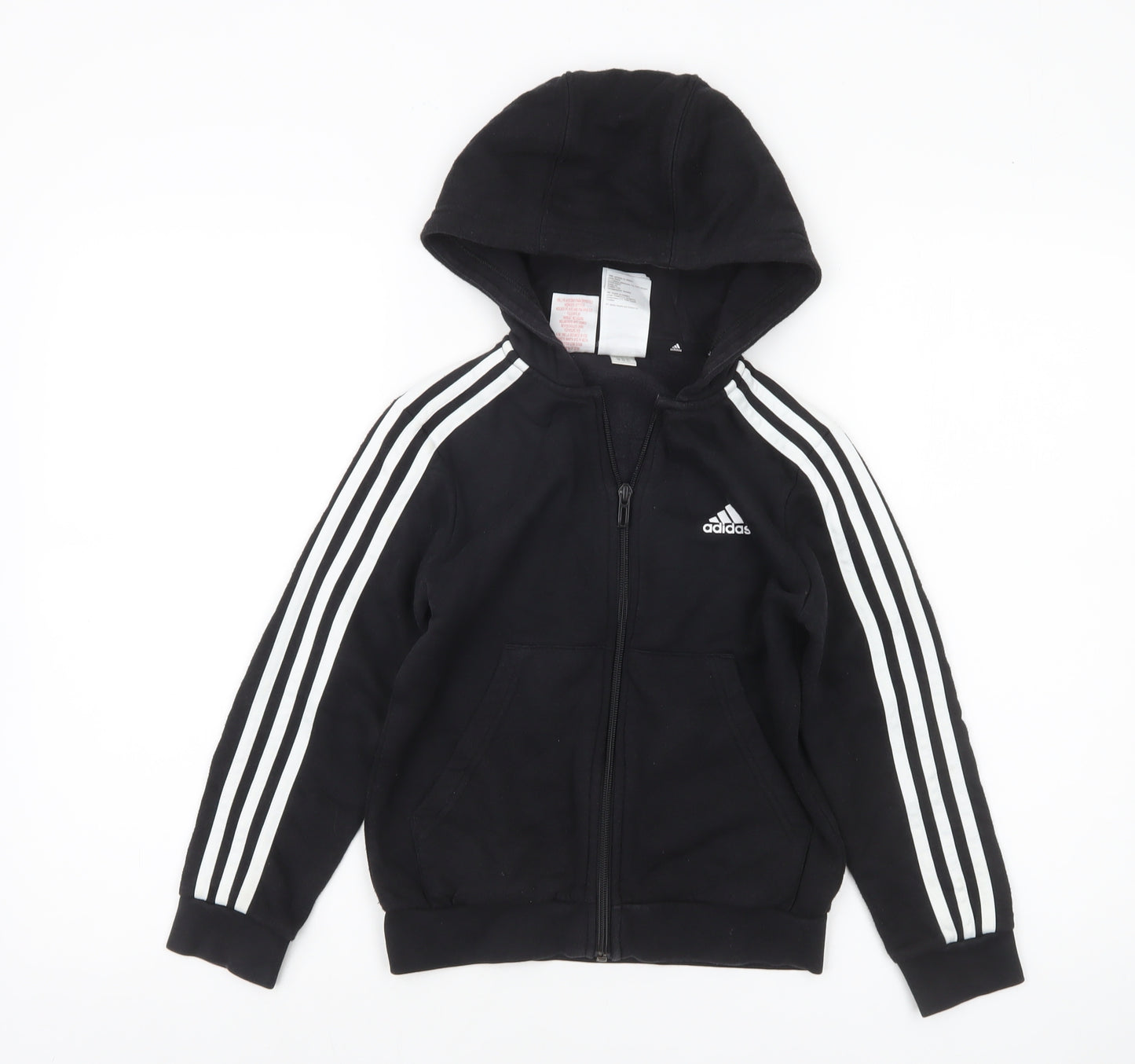 Adidas Boys Black Full Zip Hoodie 7-8 Years Cotton Blend Sportswear