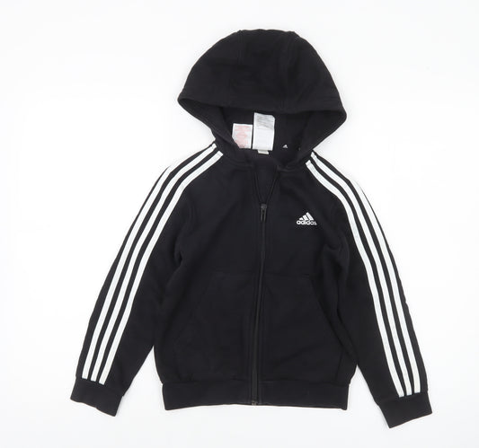 Adidas Boys Black Full Zip Hoodie 7-8 Years Cotton Blend Sportswear