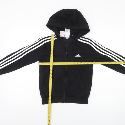 Adidas Boys Black Full Zip Hoodie 7-8 Years Cotton Blend Sportswear