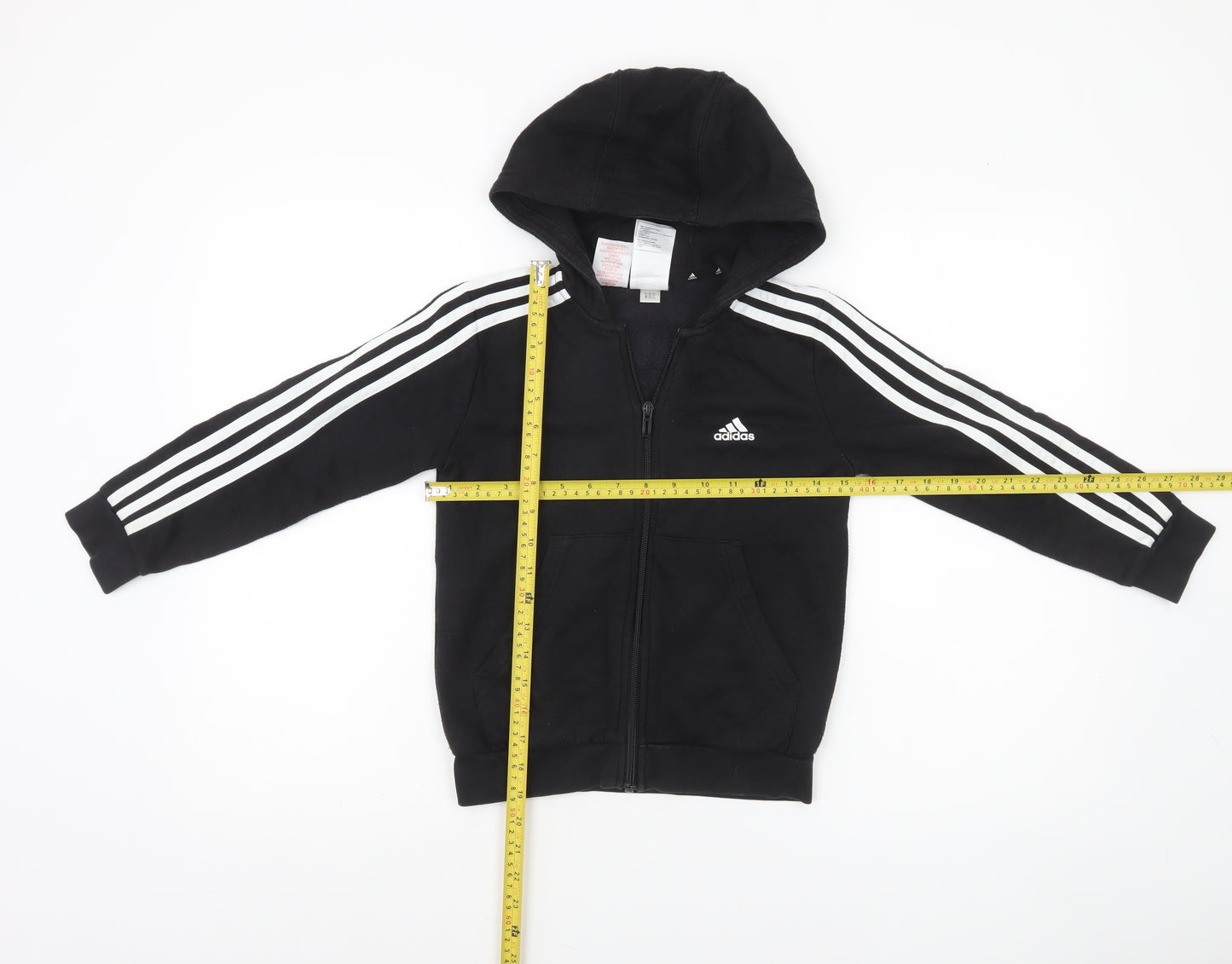 Adidas Boys Black Full Zip Hoodie 7-8 Years Cotton Blend Sportswear