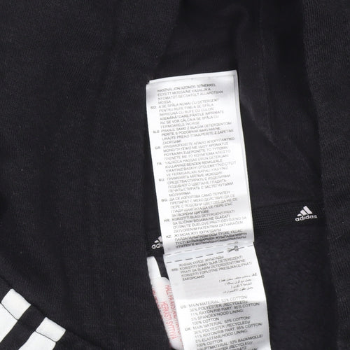 Adidas Boys Black Full Zip Hoodie 7-8 Years Cotton Blend Sportswear