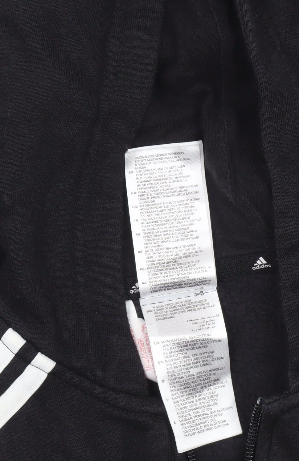 Adidas Boys Black Full Zip Hoodie 7-8 Years Cotton Blend Sportswear