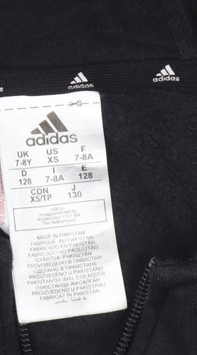 Adidas Boys Black Full Zip Hoodie 7-8 Years Cotton Blend Sportswear
