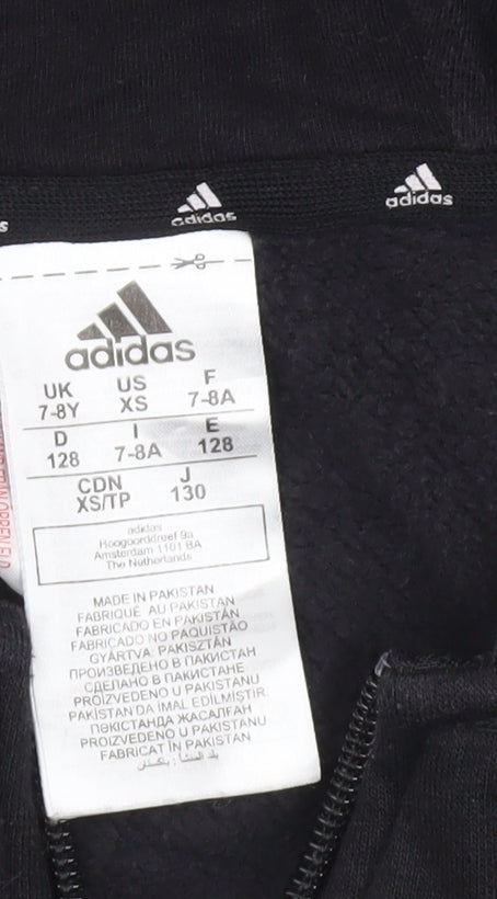 Adidas Boys Black Full Zip Hoodie 7-8 Years Cotton Blend Sportswear