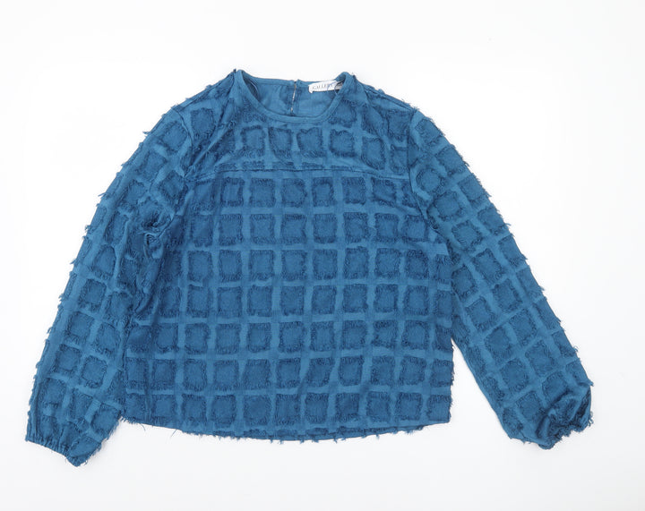 Gallery Women’s Blue Textured Check Long Sleeve Tunic Blouse UK 12