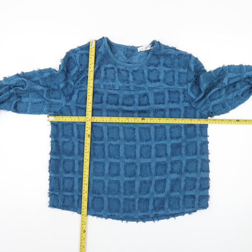 Gallery Women’s Blue Textured Check Long Sleeve Tunic Blouse UK 12