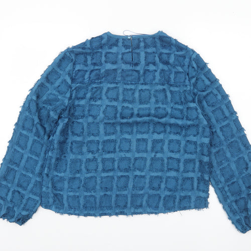 Gallery Women’s Blue Textured Check Long Sleeve Tunic Blouse UK 12