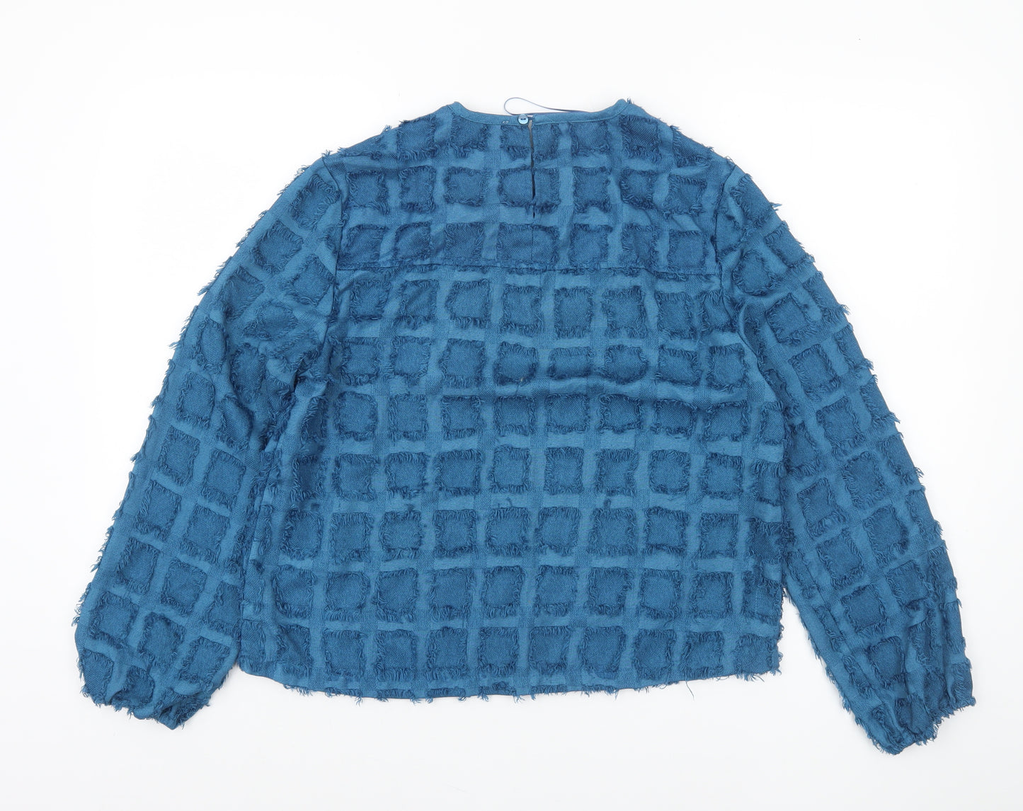 Gallery Women’s Blue Textured Check Long Sleeve Tunic Blouse UK 12