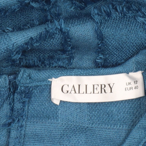 Gallery Women’s Blue Textured Check Long Sleeve Tunic Blouse UK 12