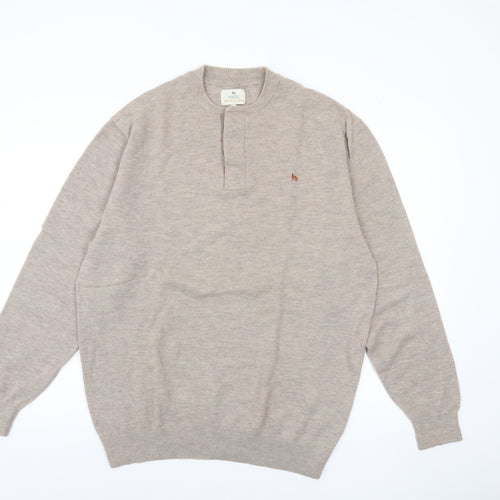 Magee Men Beige 2XL Merino Wool Henley Jumper Lightweight Knit