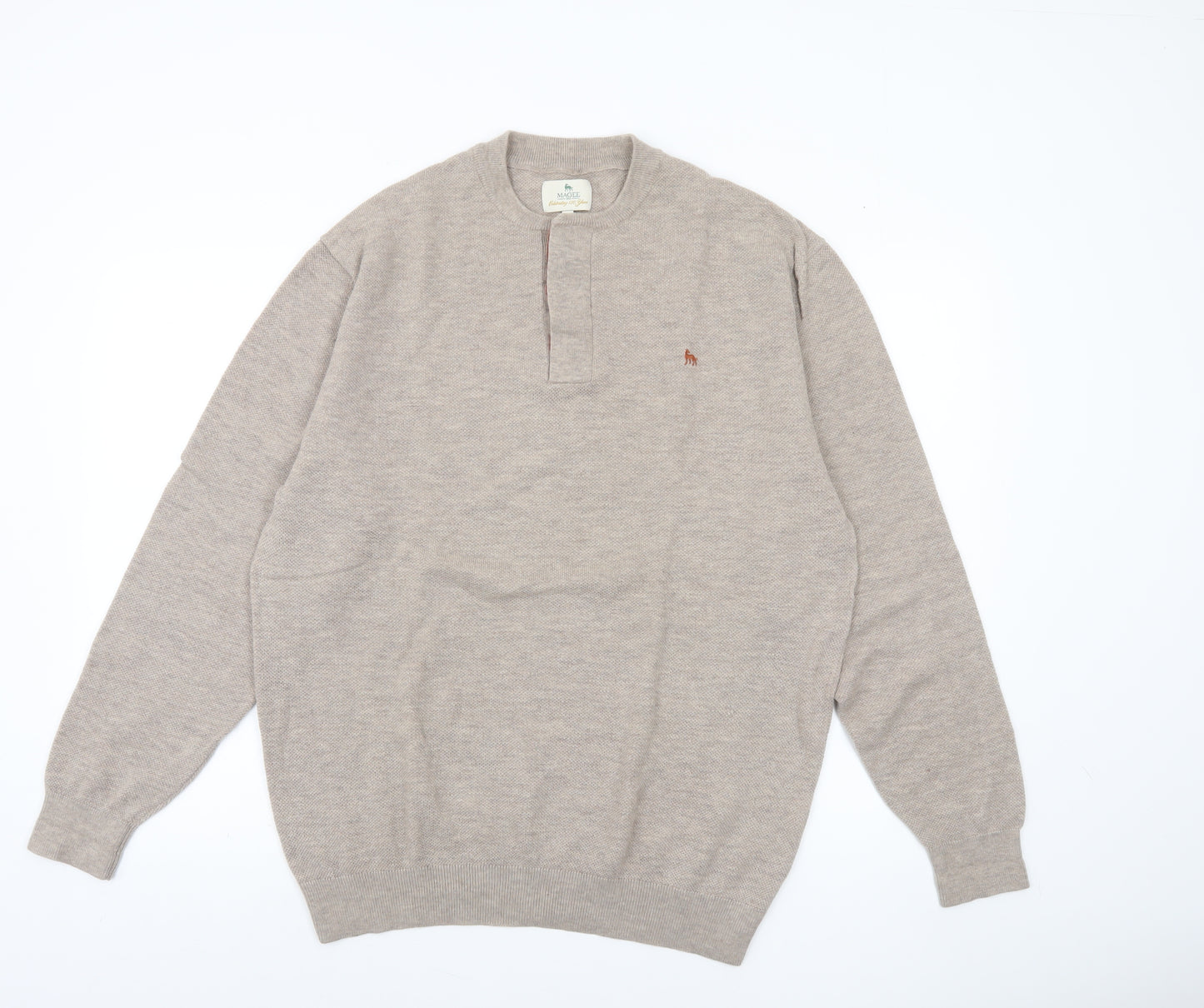 Magee Men Beige 2XL Merino Wool Henley Jumper Lightweight Knit