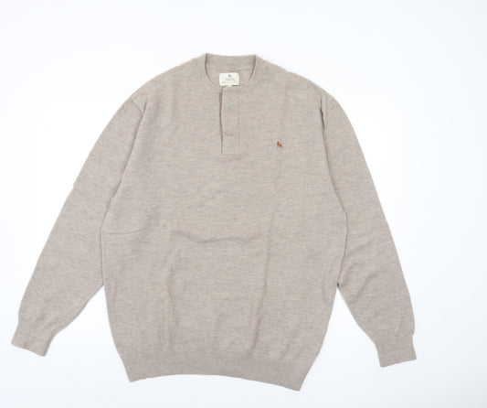 Magee Men Beige 2XL Merino Wool Henley Jumper Lightweight Knit