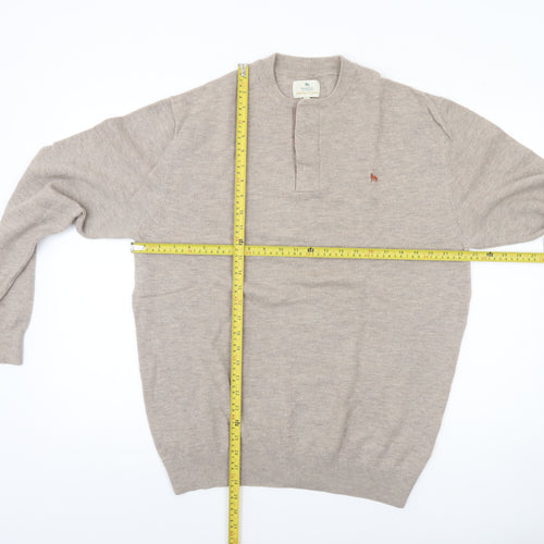 Magee Men Beige 2XL Merino Wool Henley Jumper Lightweight Knit