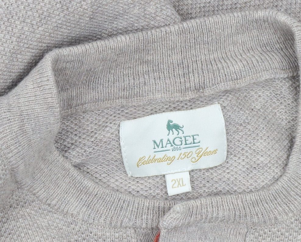 Magee Men Beige 2XL Merino Wool Henley Jumper Lightweight Knit