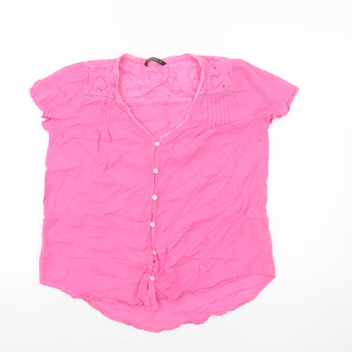 Dunnes Women’s Pink Cotton Short Sleeve Button Blouse Size S