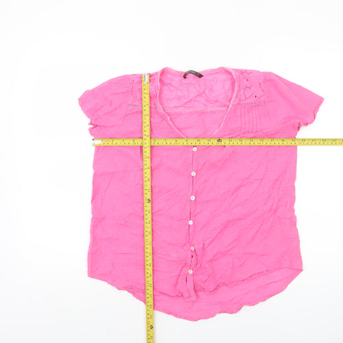 Dunnes Women’s Pink Cotton Short Sleeve Button Blouse Size S