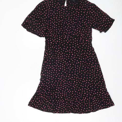 Dorothy Perkins Women Black Pink Polka Dot Fit & Flare Dress Size 8