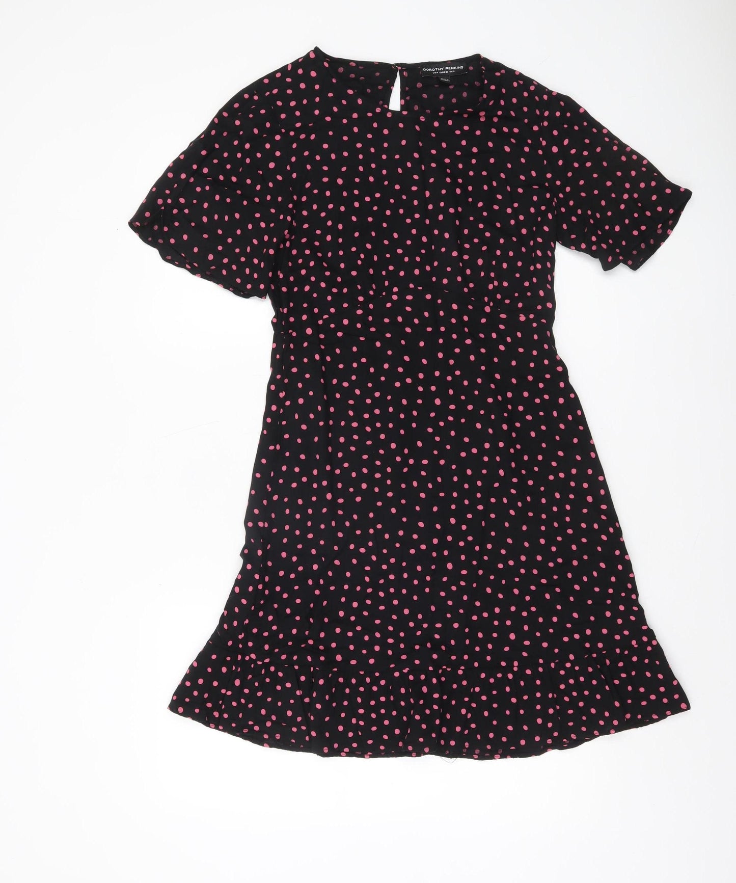 Dorothy Perkins Women Black Pink Polka Dot Fit & Flare Dress Size 8