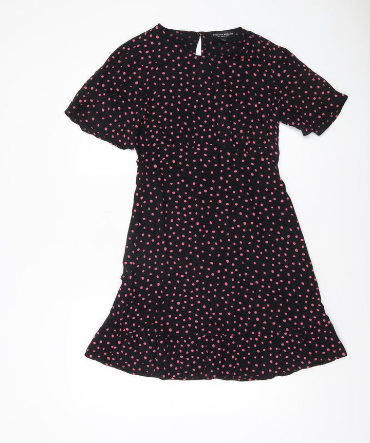 Dorothy Perkins Women Black Pink Polka Dot Fit & Flare Dress Size 8