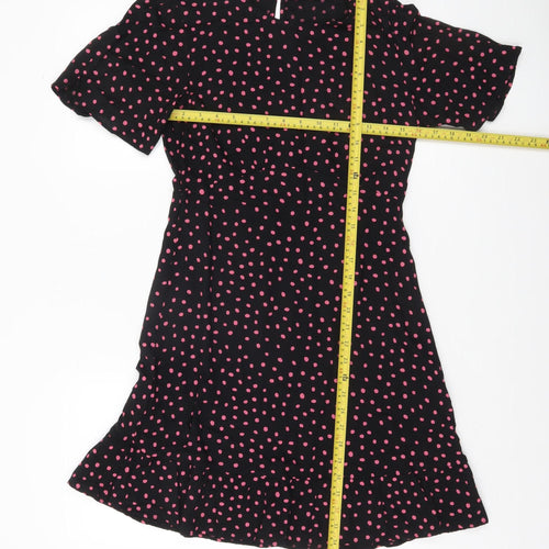 Dorothy Perkins Women Black Pink Polka Dot Fit & Flare Dress Size 8