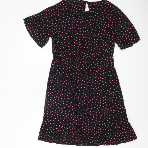 Dorothy Perkins Women Black Pink Polka Dot Fit & Flare Dress Size 8