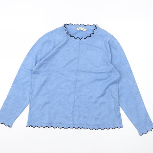 Micha Women Blue Scallop Trim Knit Pullover Jumper Size S