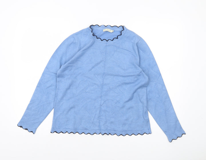 Micha Women Blue Scallop Trim Knit Pullover Jumper Size S