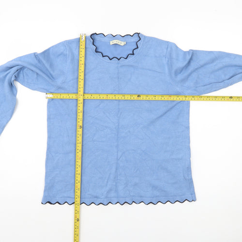 Micha Women Blue Scallop Trim Knit Pullover Jumper Size S