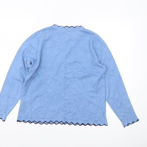 Micha Women Blue Scallop Trim Knit Pullover Jumper Size S