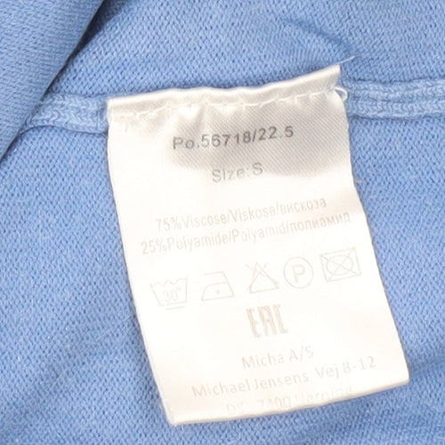 Micha Women Blue Scallop Trim Knit Pullover Jumper Size S