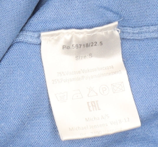 Micha Women Blue Scallop Trim Knit Pullover Jumper Size S