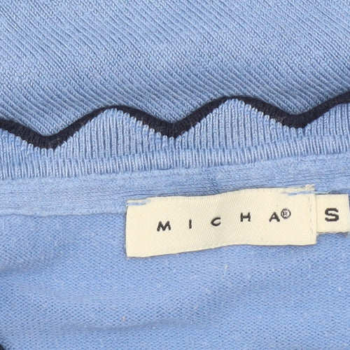 Micha Women Blue Scallop Trim Knit Pullover Jumper Size S